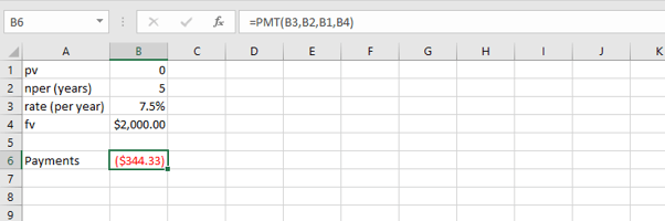 pmt function Excel - future value