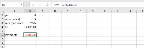 fungsi pmt Excel - nilai masa depan