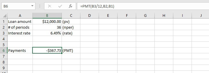 pmt function Excel