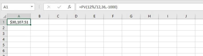 pmt function Excel - PV function