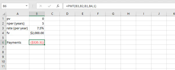 pmt function Excel - payment type