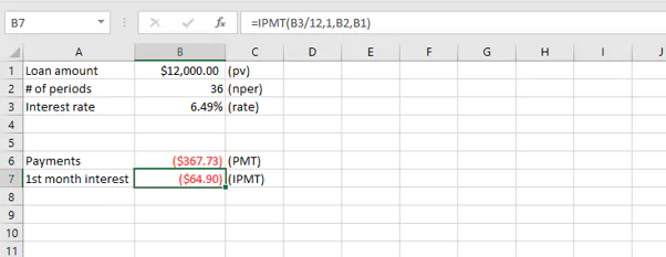pmt function Excel - IPMT function