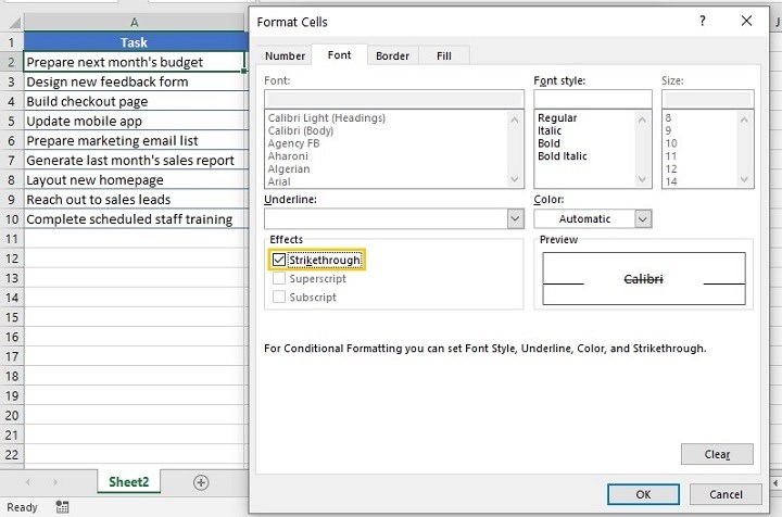 Excel checkbox - conditional formatting