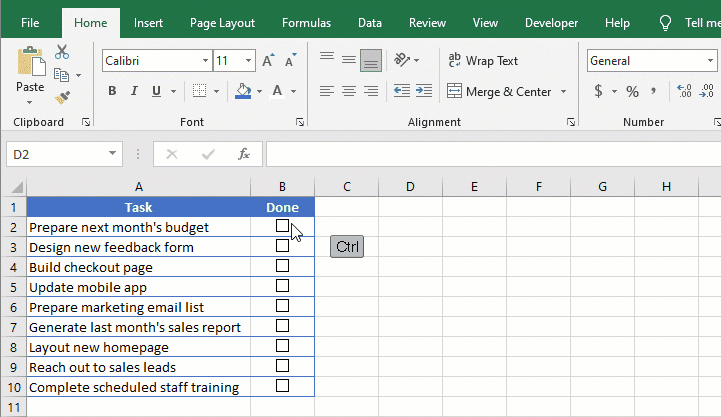 kotak centang Excel