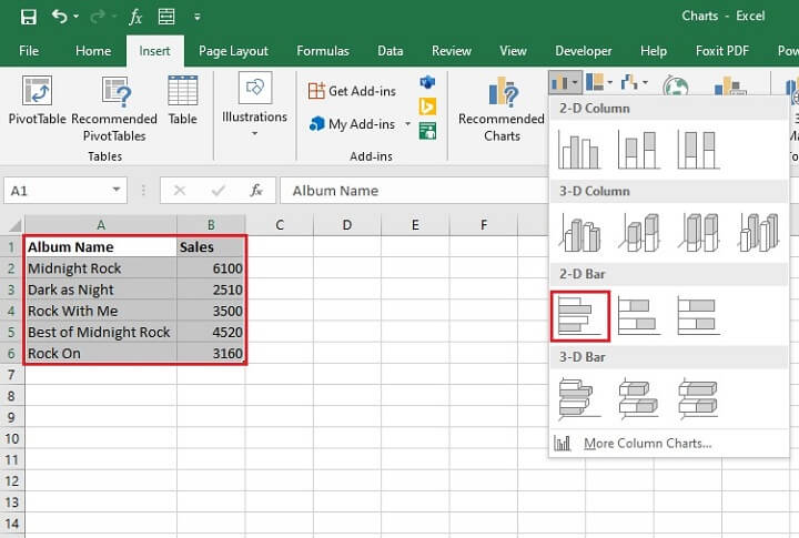 How to make a bar graph in Excel