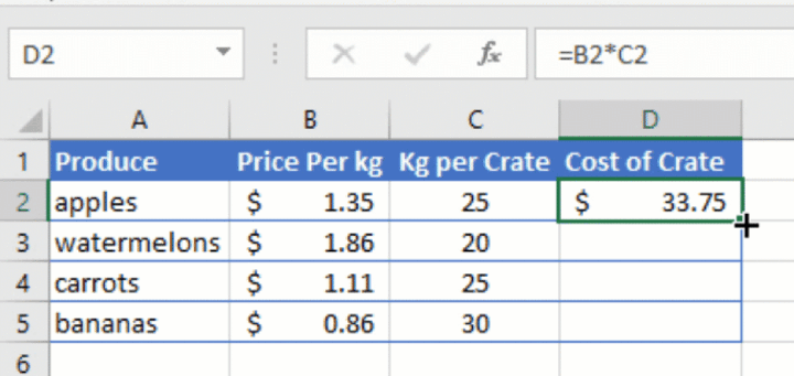 How to multiply in Excel