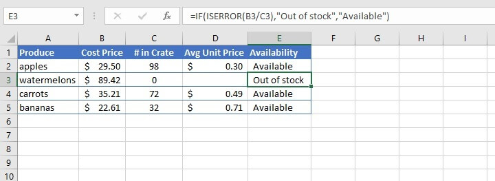 IFERROR Excel - IF ISERROR