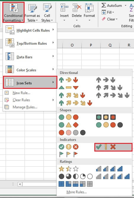 Check mark in Excel - conditional formatting