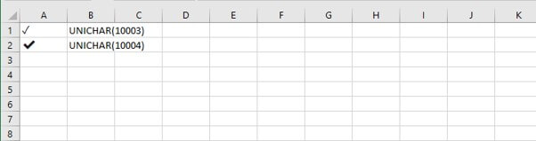 Check mark in Excel - unichar