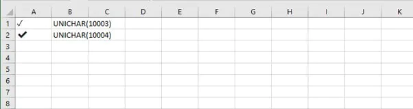 Check mark in Excel - unichar