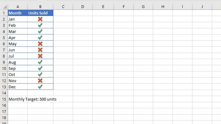 Check mark in Excel - conditional formatting