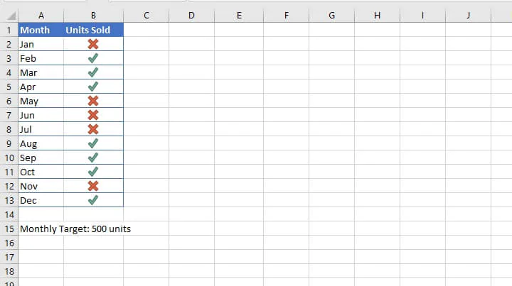 Check mark in Excel - conditional formatting
