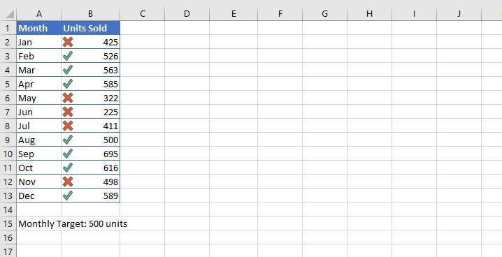 Check mark in Excel - conditional formatting