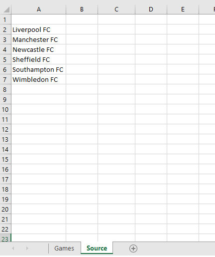 Excel drop down list