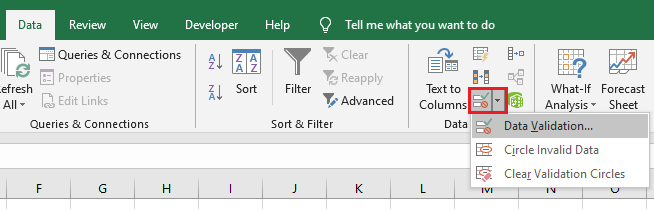 Excel drop down list