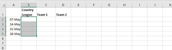 Excel drop down list