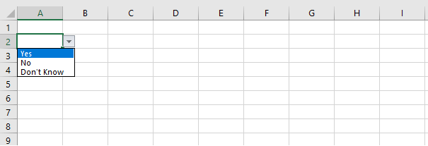 Excel drop down list