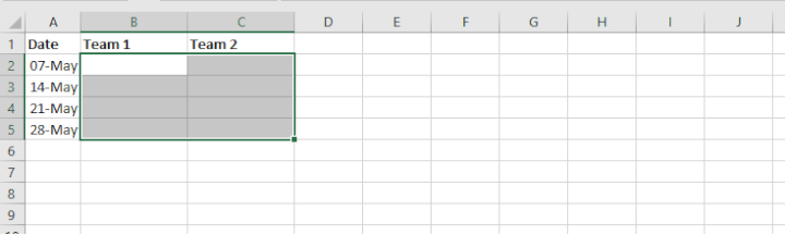 Excel drop down list