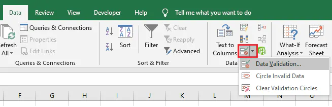 Excel drop down list