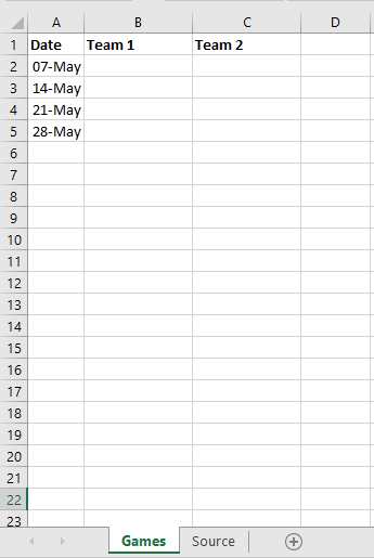 Excel drop down list