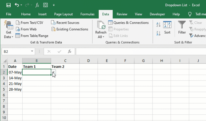 Excel drop down list