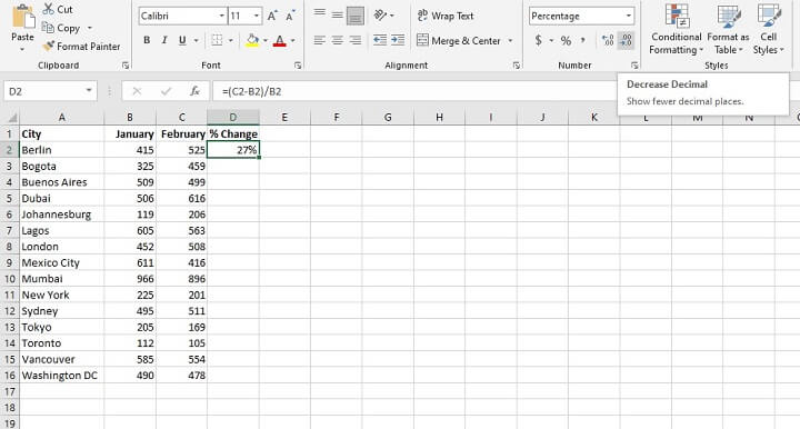 How to calculate percentage in Excel