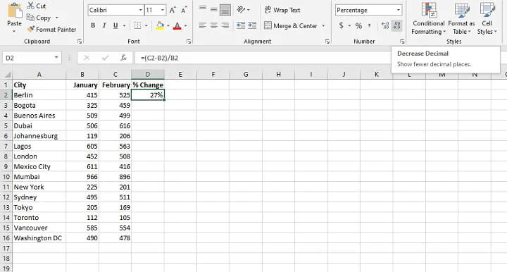 How to calculate percentage in Excel