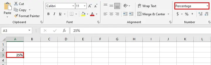 Cara menghitung persentase di Excel