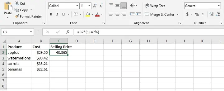 How to calculate percentage in Excel