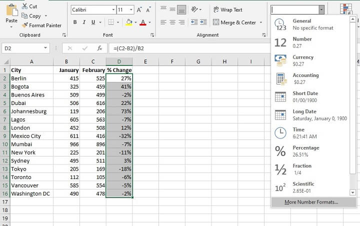 How to calculate percentage in Excel