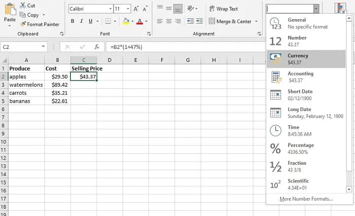 How to calculate percentage in Excel