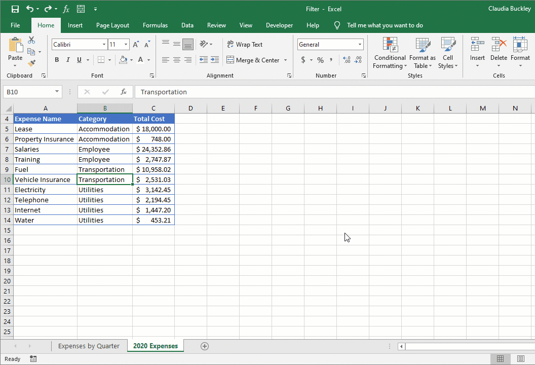 How to filter in Excel