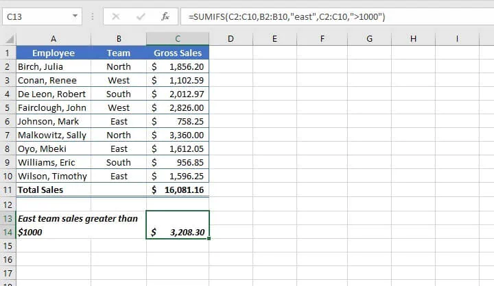 SUM function in Excel - SUMIFS