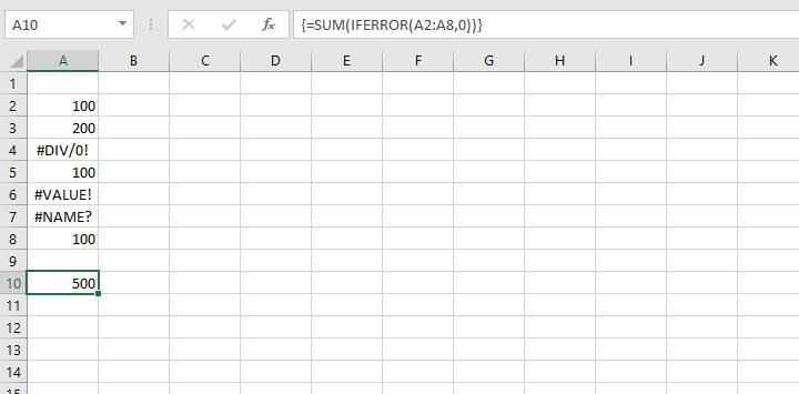 SUM function in Excel - IFERROR