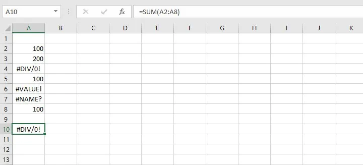 SUM function in Excel - IFERROR