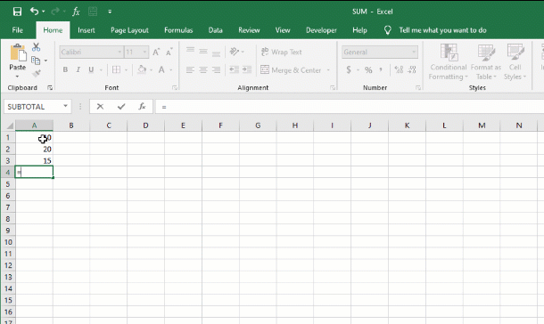 SUM function in Excel