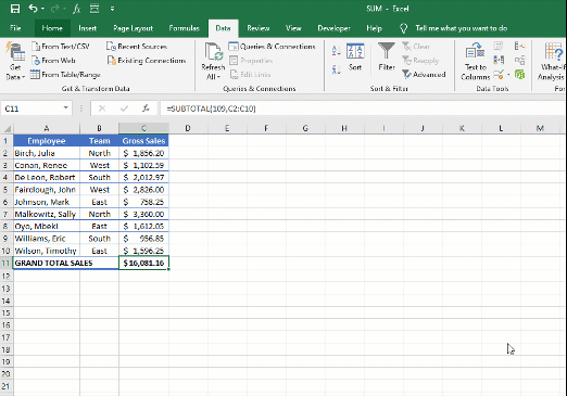 SUM function in Excel