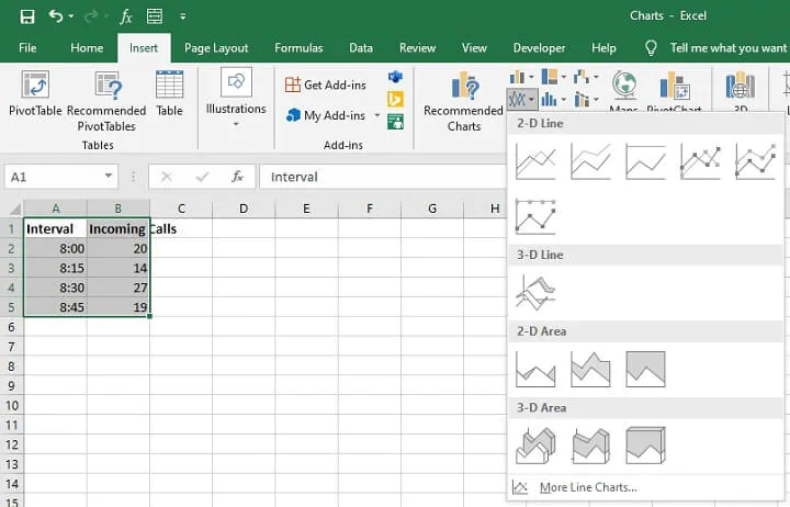 How to make a line graph in Excel