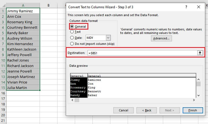 Split cells in Excel