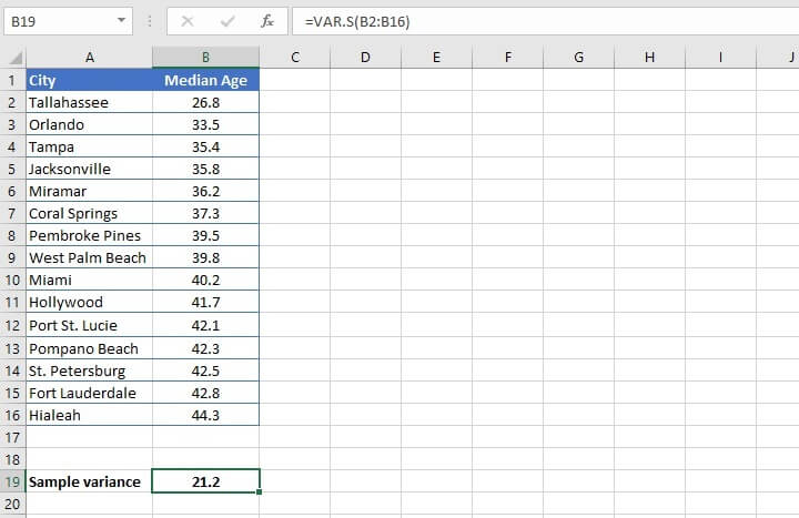 Variance formula Excel