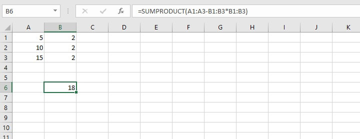 Excel sumproduct function - arithmetic operations