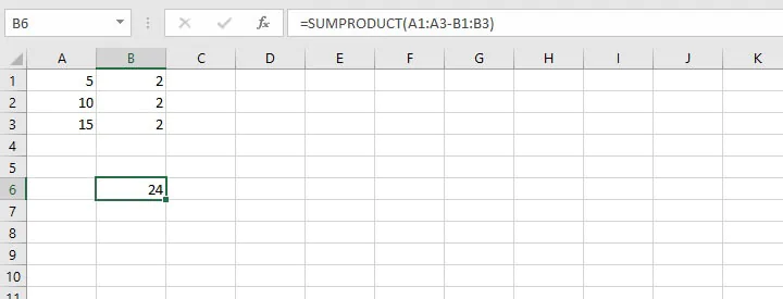Excel sumproduct function - arithmetic operations