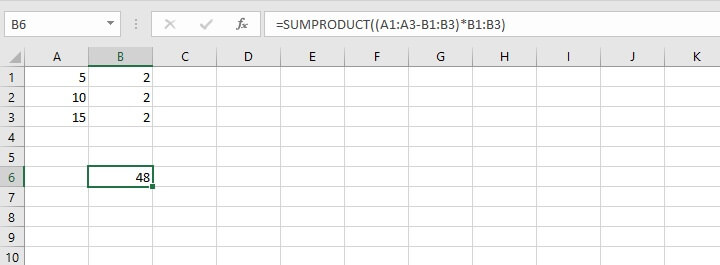 Excel sumproduct function - arithmetic operations