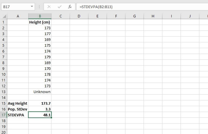 standard deviation formula in Excel