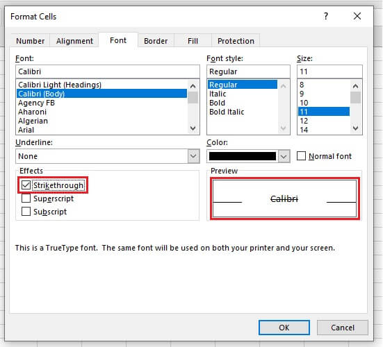 Strikethrough in Excel