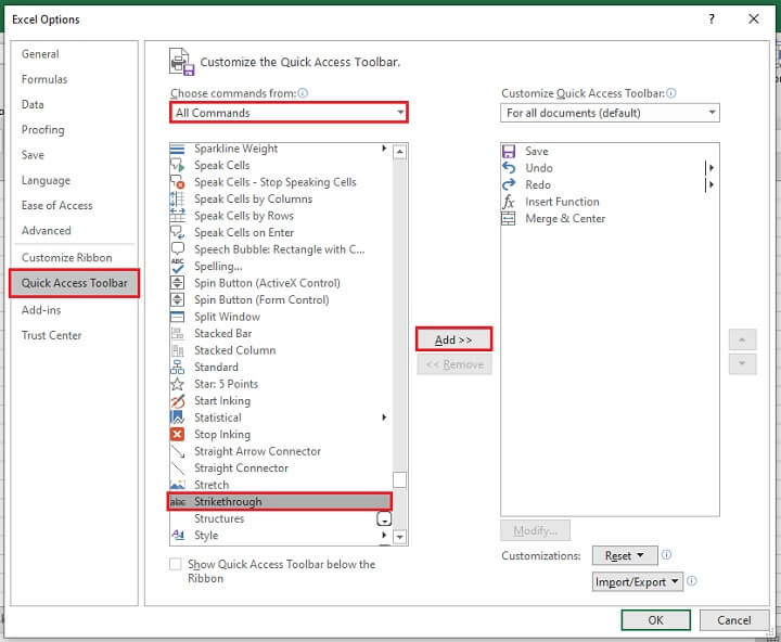 Strikethrough in Excel