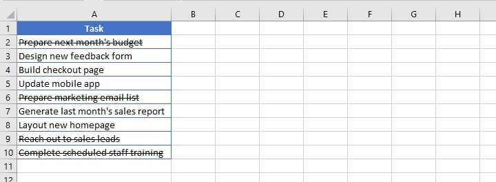 Strikethrough in Excel