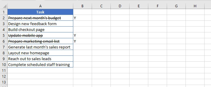 Strikethrough in Excel