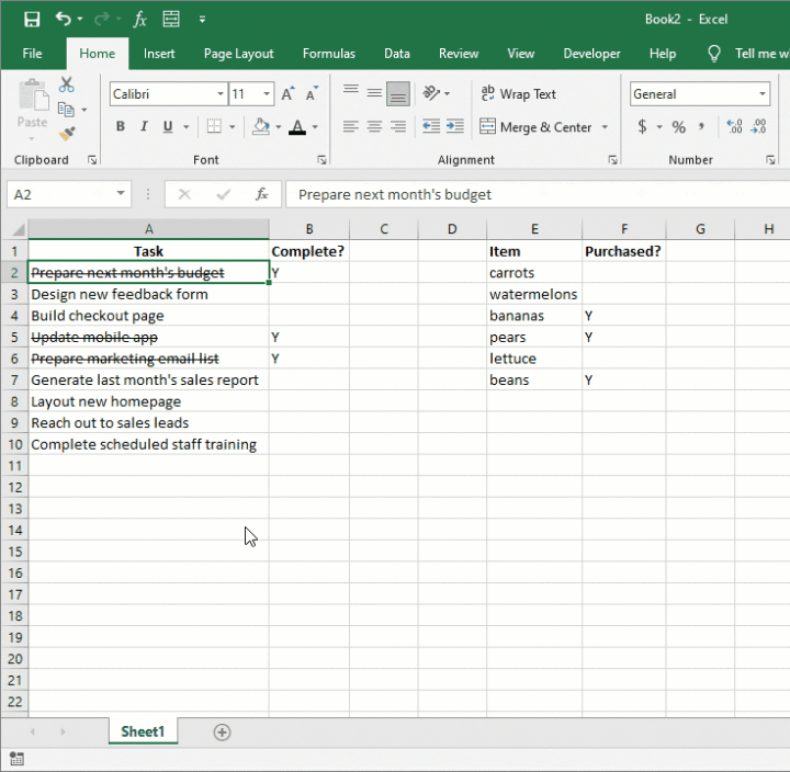 Strikethrough in Excel