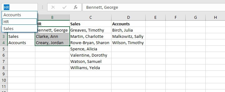 Excel indirect function